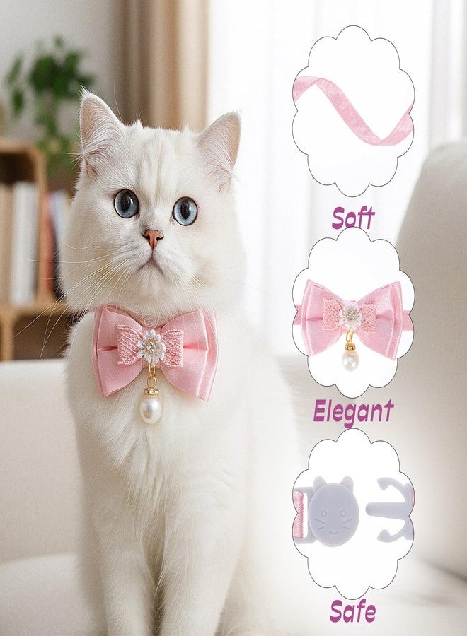 Hpmjz 3Pcs Adorable Cat Collar with Bow, Cute Kitten Collars for Girl Cats Adjustable Pink Cat Bows Breakaway Safety Cats Bowtie Collar Pet Collars with Safety Buckle Soft Necklace with Bowtie for Pet - Image 3